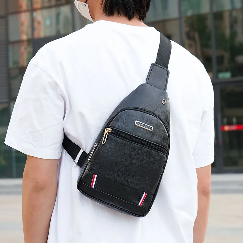 Men Fashion Casual Business PU Letter Zipper Chest Bag