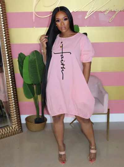 Women Fashion Casual Plus Size Printed Lantern Dress