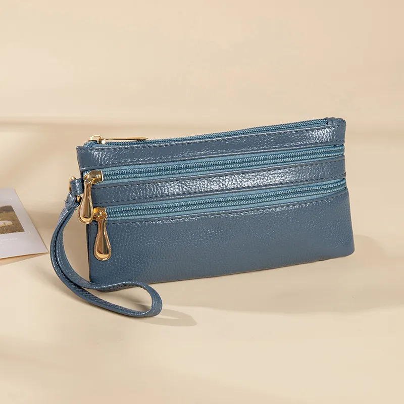 Simple Solid Color PU Zipper Envelope Wallet Medium Size