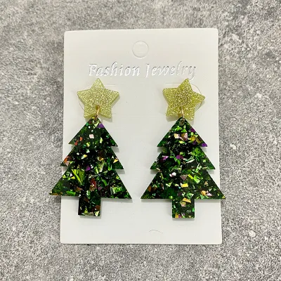 Women Fashion Cartoon Christmas Tree Flash Acrylic Earrings Party Christmas