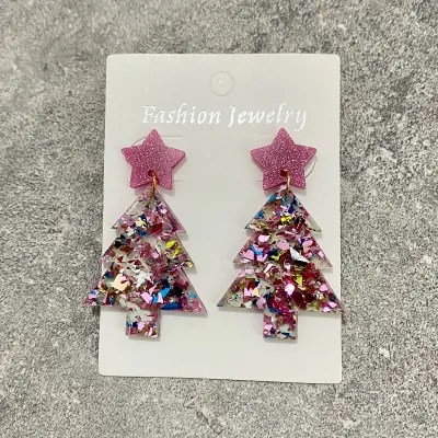 Women Fashion Cartoon Christmas Tree Flash Acrylic Earrings Party Christmas