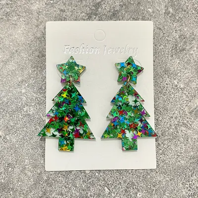 Women Fashion Cartoon Christmas Tree Flash Acrylic Earrings Party Christmas