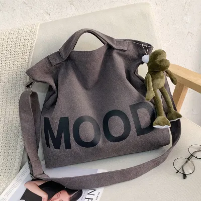 Women Fashion Solid Color Letter Print Canvas Large Capacity Tote Bag