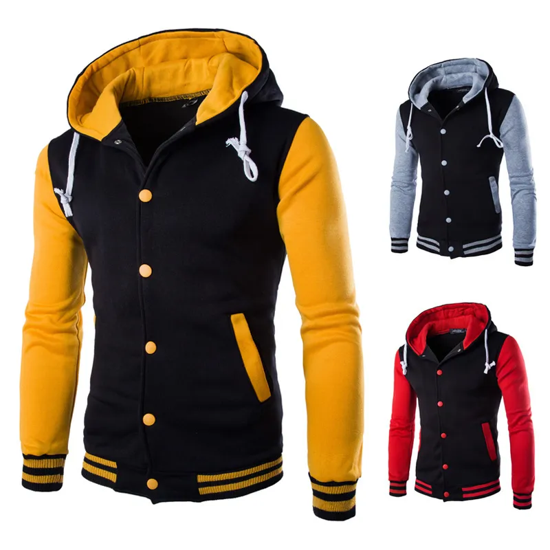 Men Spring Autumn Casual Sports Colorblock Button Round Neck Plus Size Hoodies