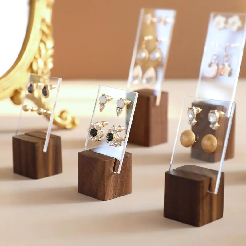 Simple Jewelry Earrings Acrylic Display Stand - One Layer Solid Wood & Acrylic Norse Wind Style