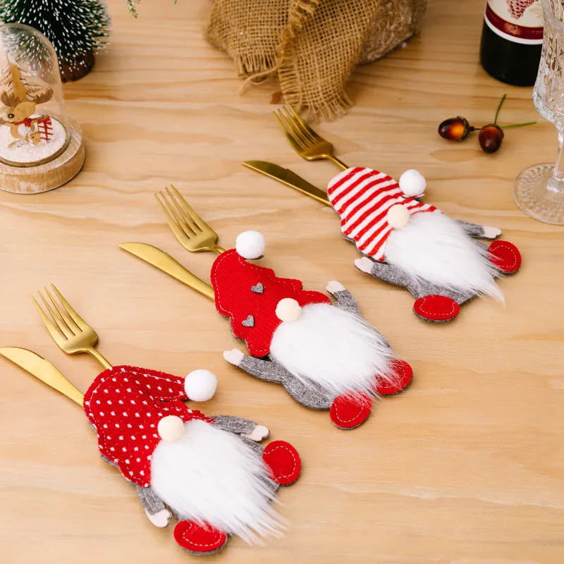 Christmas Cartoon Faceless Old Man Knife Fork Bag Decoration Tableware Supplies