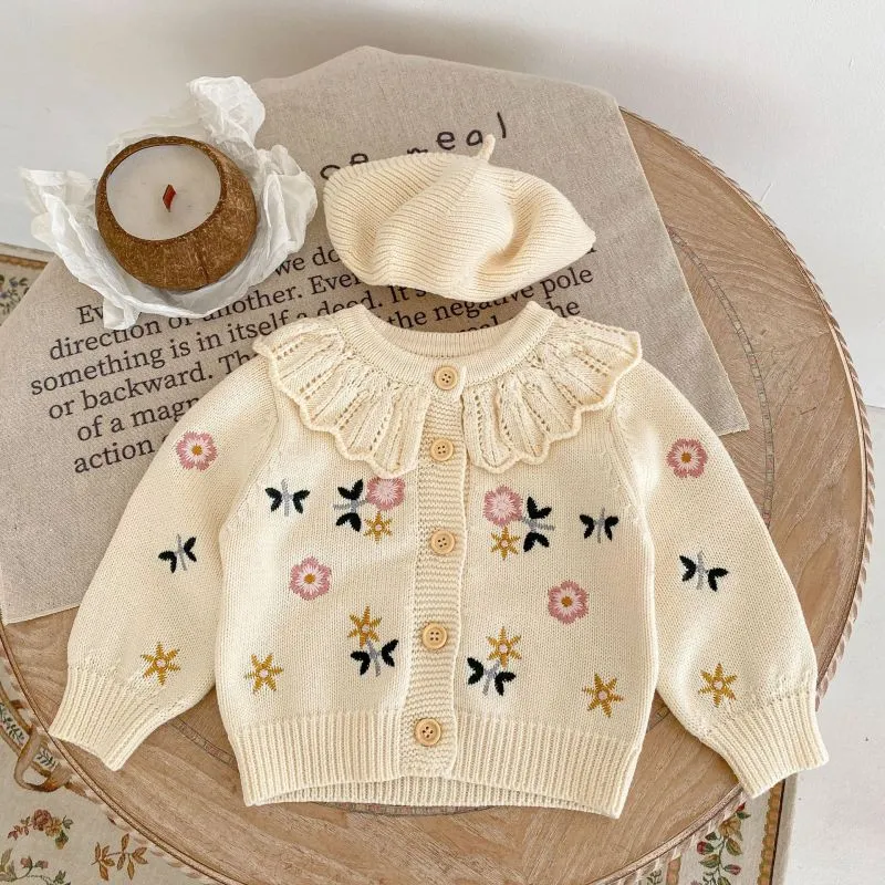 Kids Baby Girls Spring Autumn Fashion Casual Solid Color Ruffled Round Neck Floral Knitwear Long Sleeves