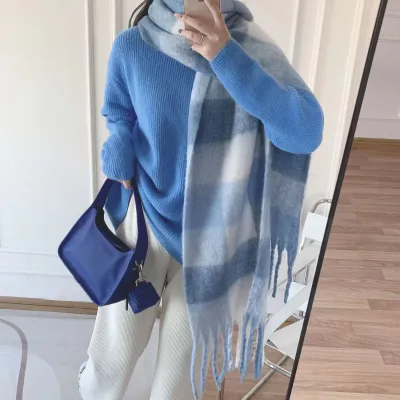 Women's Winter Fashion Multicolor Plaid Tassel Imitation Cashmere Extra Long Warm Scarf