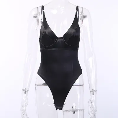 Women Sexy Satin Camisole Bodysuit Solid Color