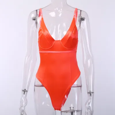 Women Sexy Satin Camisole Bodysuit Solid Color
