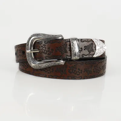 Women Fashion Casual Vintage Butterfly Versatile PU Metal Buckle Belt