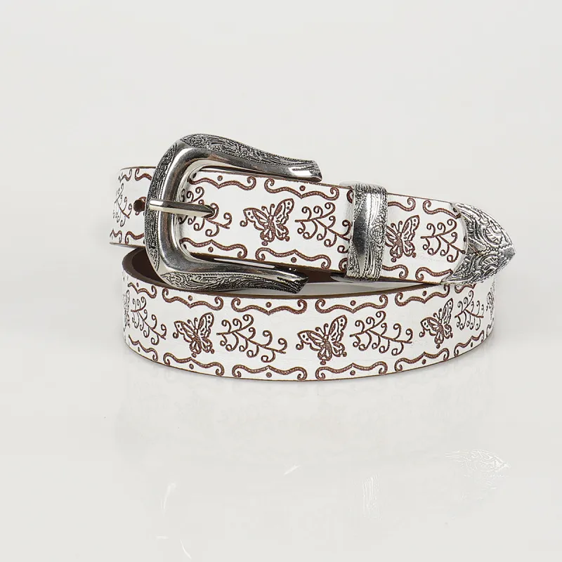 Women Fashion Casual Vintage Butterfly Versatile PU Metal Buckle Belt