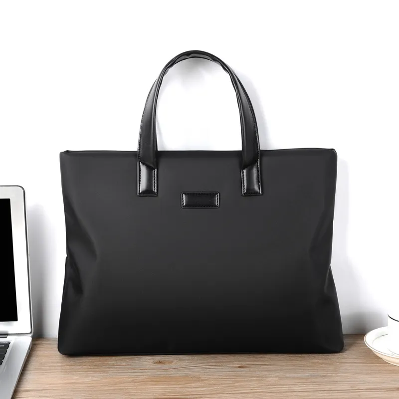 Men Fashion Casual Business Solid Color Zipper Oxford Handle Bag