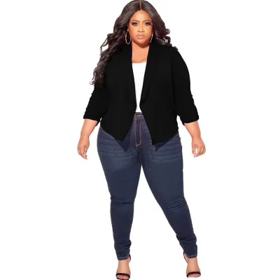 Women Plus Size Slim Fit Long Sleeve Blazer Jacket