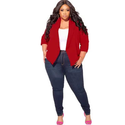 Women Plus Size Slim Fit Long Sleeve Blazer Jacket