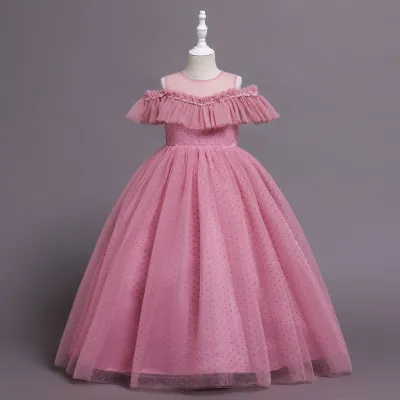 Kids Toddler Big Girls Fashion Party Cute Sweet Solid Color Bow Polka Dot Pleated Sleeveless Mesh Tutu Dress