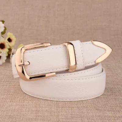 Women Fashion Casual Solid Color Versatile Patent Leather Metal Buckle Belt