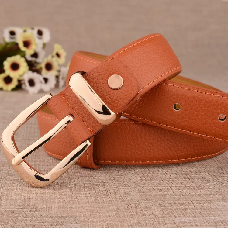 Women Fashion Casual Solid Color Versatile Patent Leather Metal Buckle Belt