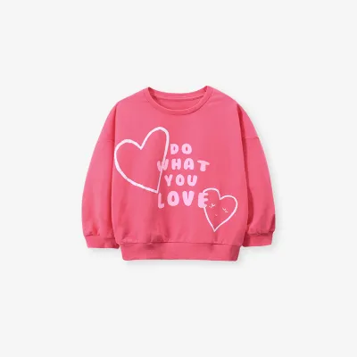 Kids Toddler Big Boys Girls Spring Autumn Fashion Casual Cute Solid Color Letter Heart Round Neck Long Sleeve Pullover Pants Set