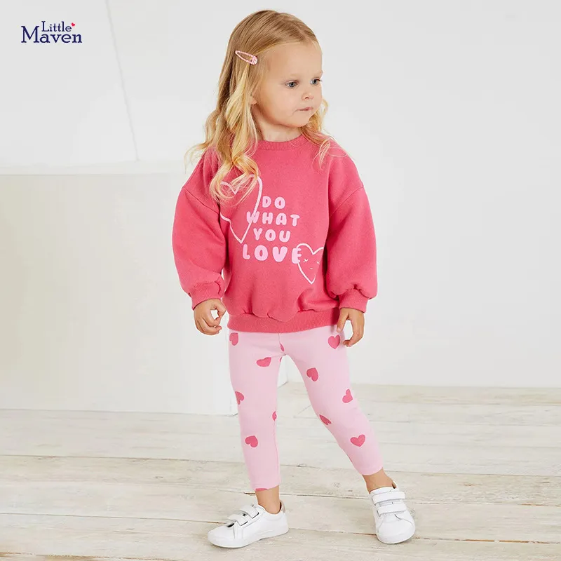 Kids Toddler Big Boys Girls Spring Autumn Fashion Casual Cute Solid Color Letter Heart Round Neck Long Sleeve Pullover Pants Set
