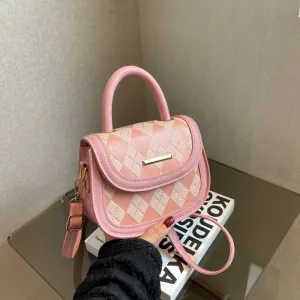Women Fashion Color Block Plaid Flip Mini Handle Crossbody Bag