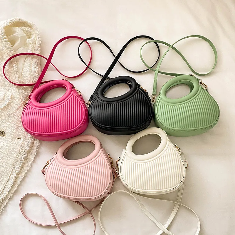 Summer Women Fashion Solid Color Irregular 3D Stripe PU Shoulder Crossbody Bag