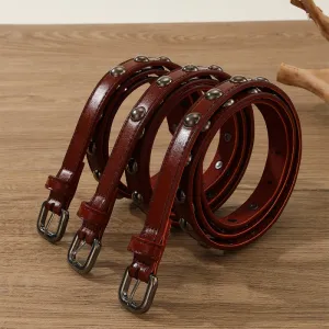 Women Fashion Casual Solid Color Vintage Rivet Versatile PU Metal Buckle Belt