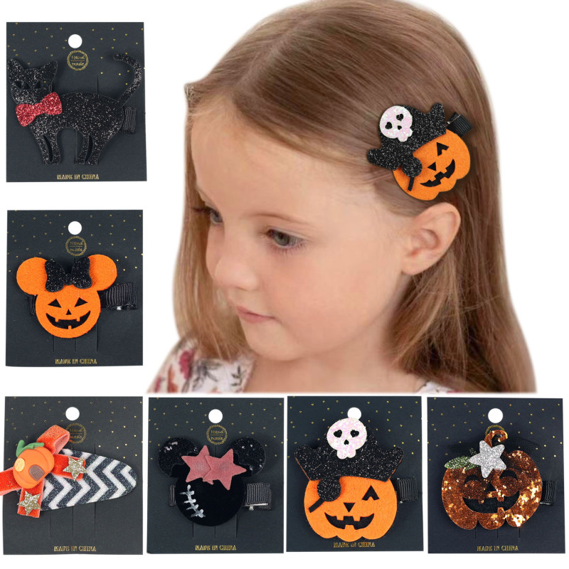 Wholesale Halloween Children Cartoon Funny Pumpkin Bow Hair Clip