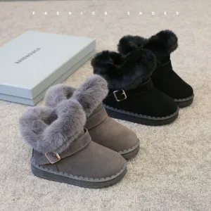 Kids Boys Girls Autumn Winter Fashion Casual Solid Color Metal Buckle Round-Toe Flats Slip On Platform Shoes Snow Short Boots