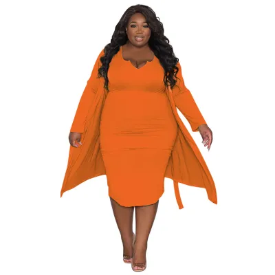 Women Plus Size Casual Long Sleeve Dress Jacket Skirt Set