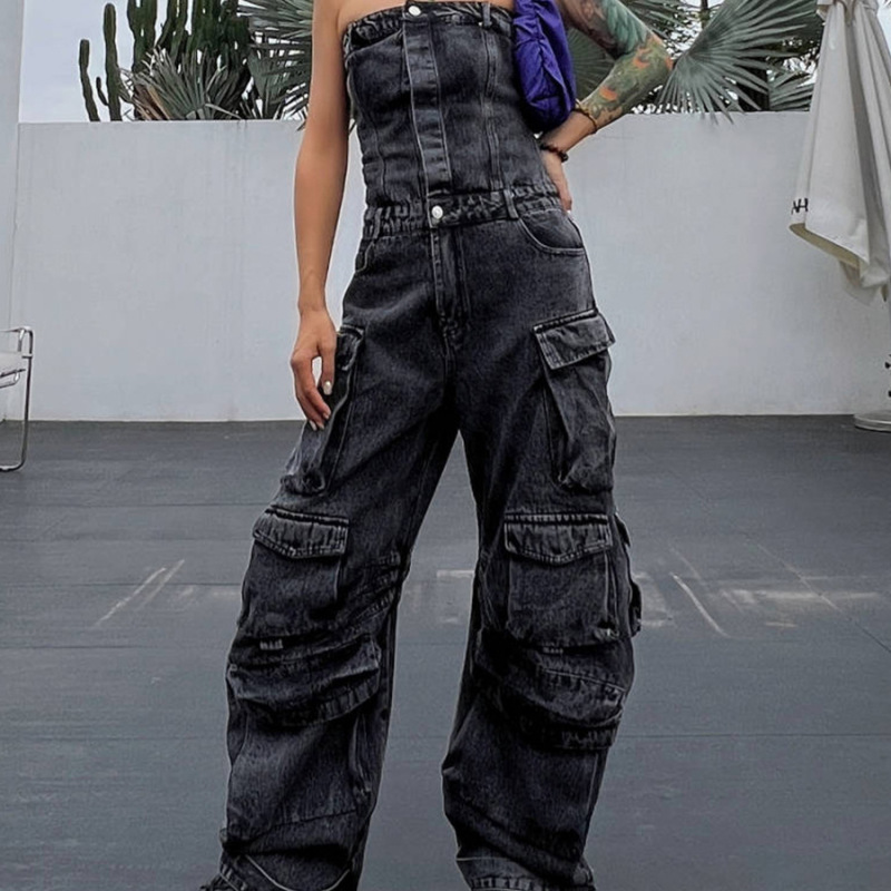 【ept】 ★ DIVE DENIM ★ 女性用 Wholesale Fashion Street Style Strapless Defined-Waist Women