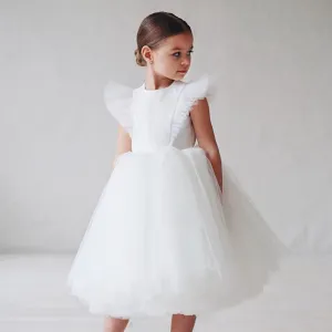Kids Toddler Big Girls Fashion Party Cute Sweet Solid Color Pleated Sleeveless Mesh Tutu Dress