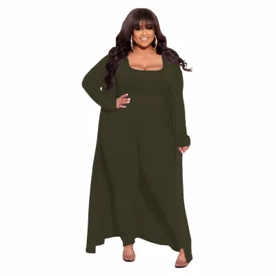Women Plus Size High Elastic Knit Top Jacket Pants Set Street Hipster Style Three Piece Sets