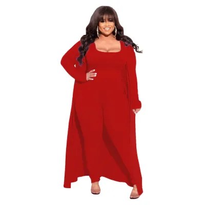 Women Plus Size High Elastic Knit Top Jacket Pants Set Street Hipster Style Three Piece Sets