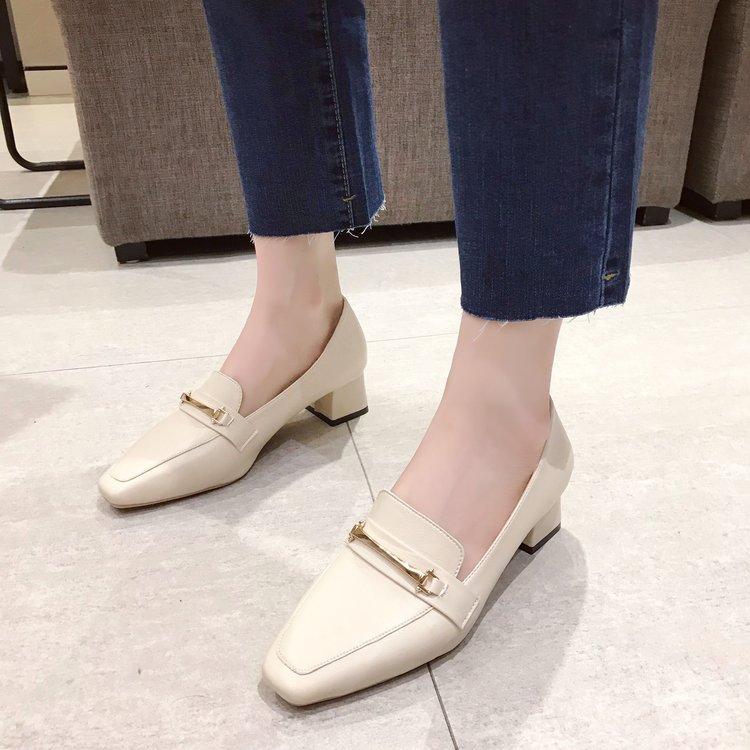 Wholesale Women Fashion Solid Color Square Toe Metal Chunky