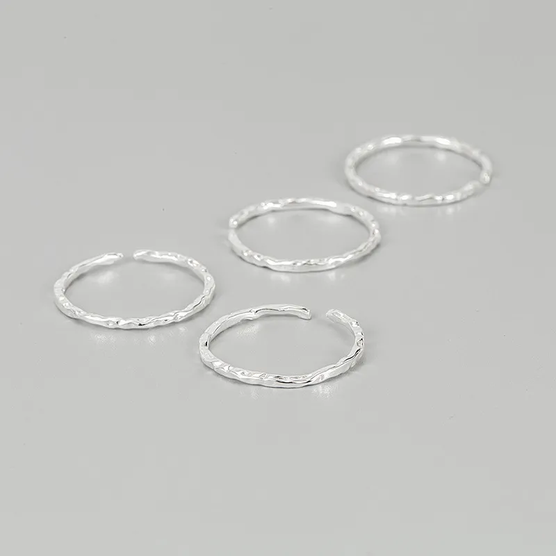 Women Fashion Sterling Silver Simple Irregular Creased Texture Geometric Ring