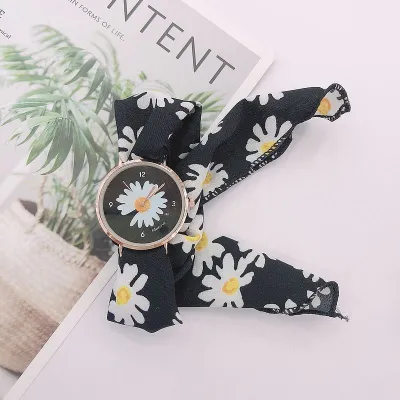 Women Elegant Fashion Casual Silk Watchband Floral Analog Watch
