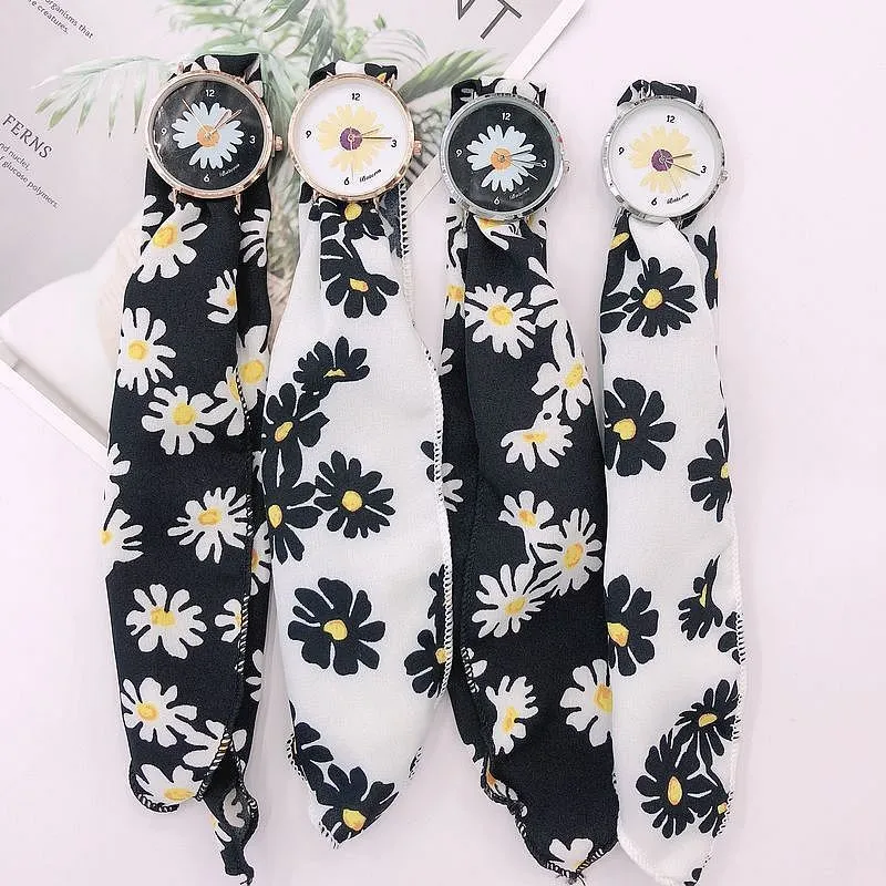Women Elegant Fashion Casual Silk Watchband Floral Analog Watch
