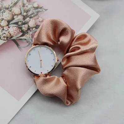 Women's Fashion Casual Elegant Silk Band Solid Color Round Watch Alloy Case