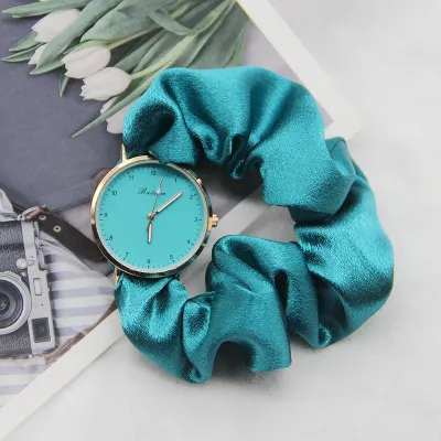 Women's Fashion Casual Elegant Silk Band Solid Color Round Watch Alloy Case