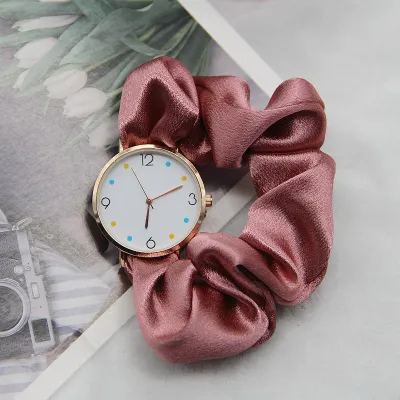 Women's Fashion Casual Elegant Silk Band Solid Color Round Watch Alloy Case