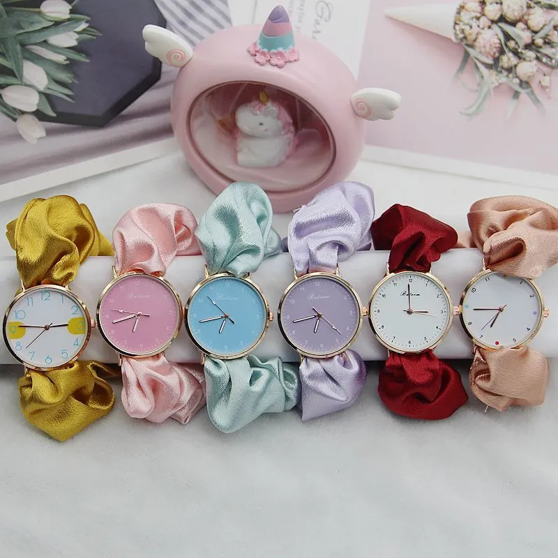 Women's Fashion Casual Elegant Silk Band Solid Color Round Watch Alloy Case