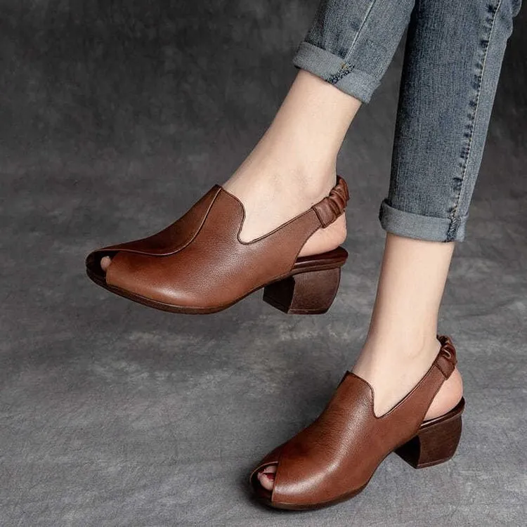 Women Fashion Plus Size Retro Solid Color Chunky Heel Roman Open Toe Sandals