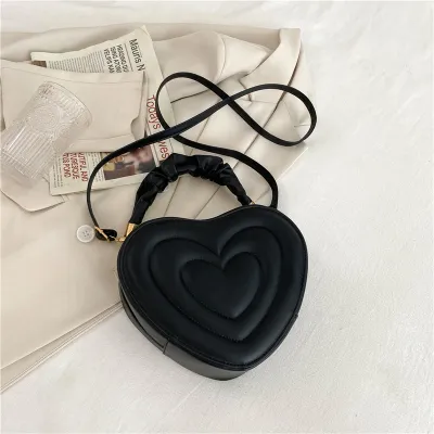 Women Solid Color Heart-Shaped Zipper Mini Handle Crossbody Bag