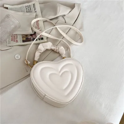 Women Solid Color Heart-Shaped Zipper Mini Handle Crossbody Bag