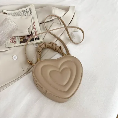 Women Solid Color Heart-Shaped Zipper Mini Handle Crossbody Bag