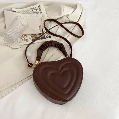 Women Solid Color Heart-Shaped Zipper Mini Handle Crossbody Bag