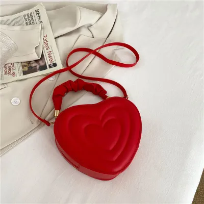 Women Solid Color Heart-Shaped Zipper Mini Handle Crossbody Bag