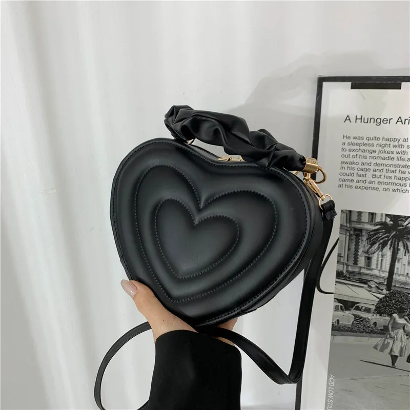 Women Solid Color Heart-Shaped Zipper Mini Handle Crossbody Bag