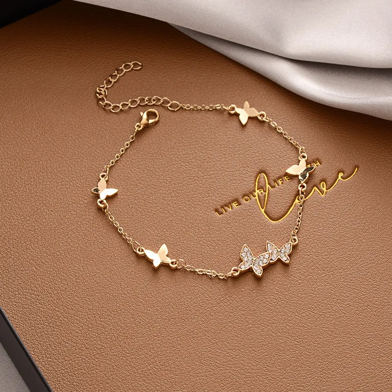 Women Fashion Simple Rhinestone Butterfly Bracelet